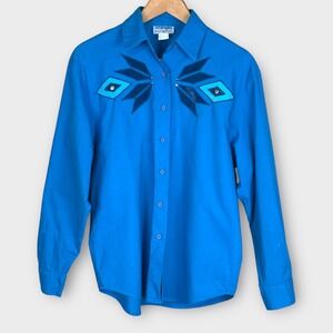 Vtg 80s Wrangler Painted Desert Western Shirt Turquoise Southwest‎ Applique Sz M